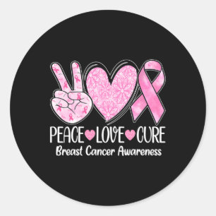 Sticker Rond Peace Love Cure Pink Ribbon Cancer du sein Prix