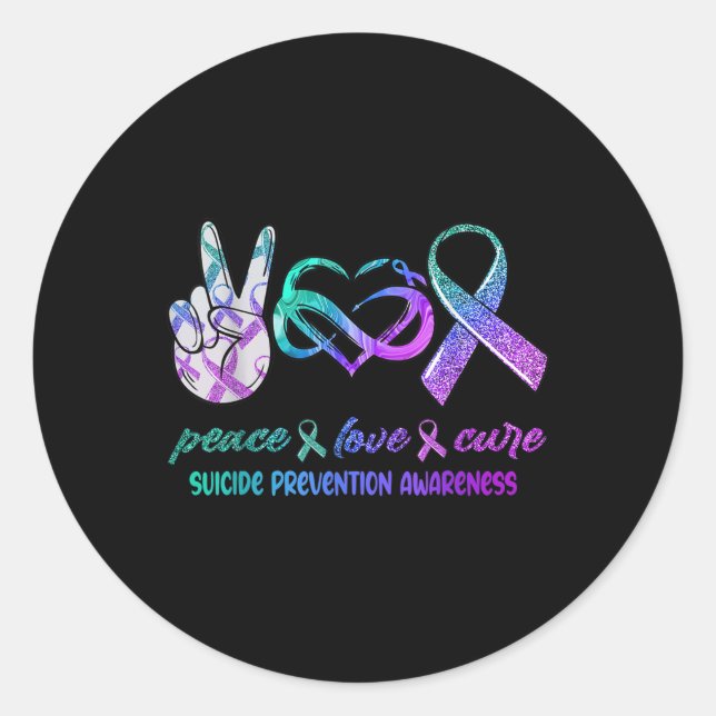 Sticker Rond Peace Love Cure Prévention du suicide (Devant)