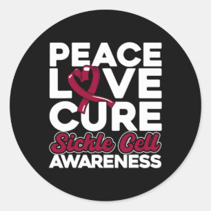 Sticker Rond Peace Love Cure Sickle Cell Awareness 1