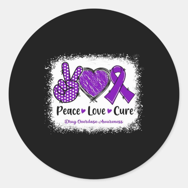 Sticker Rond Peace Love Cure Toxicomanie Sensibilisation Rib po (Devant)
