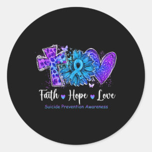 Sticker Rond Peace Love Cure Turquoise et Purple Sunflower Suic
