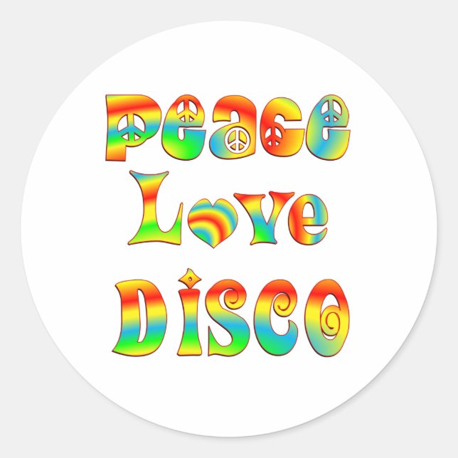 Sticker Rond Peace Love Disco (Devant)