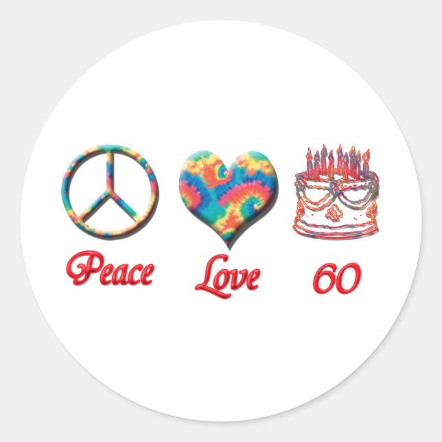 Sticker Rond Peace Love et 60 (Devant)