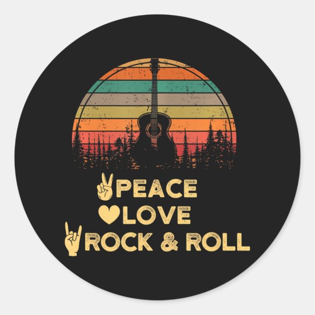 Sticker Rond Peace Love et Rock N Roll (Devant)