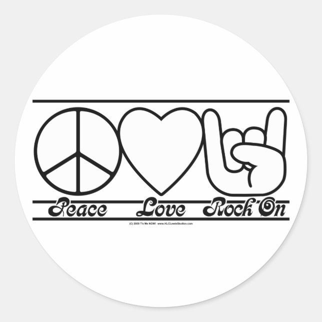 Sticker Rond Peace Love et RockOn (Devant)