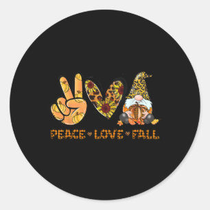 Sticker Rond Peace Love Fall Fun Gnome Autumn Lover Citrouilles