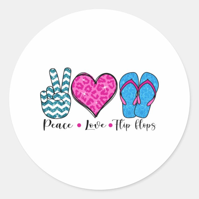 Sticker Rond Peace Love Flip Flops Cool T Shirt (Devant)