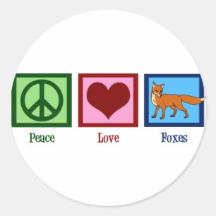 Sticker Rond Peace Love Foxes