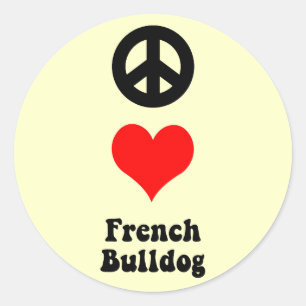Sticker Rond Peace love French Bulldog
