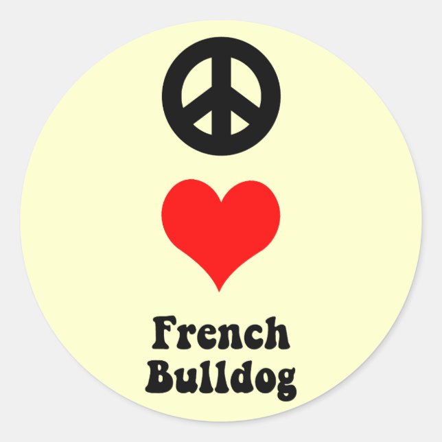 Sticker Rond Peace love French Bulldog (Devant)