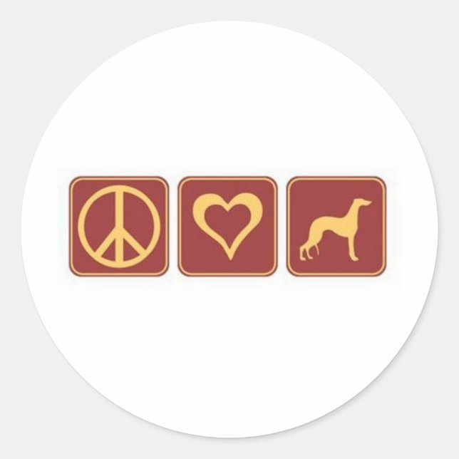 Sticker Rond Peace Love Greyhound (Devant)