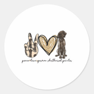 Sticker Rond Peace Love Gsp Allemand Pointer Pointer Dog Log