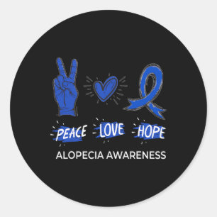 Sticker Rond Peace Love Hope Alopecia Awareness Areata Ribbon S