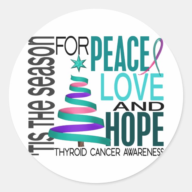 Sticker Rond Peace Love Hope Christmas Holiday Thyroid Cancer (Devant)