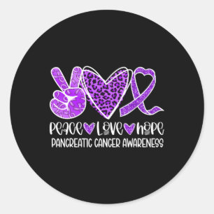 Sticker Rond Peace Love Hope Leopard Purple Cancer Pancréatique