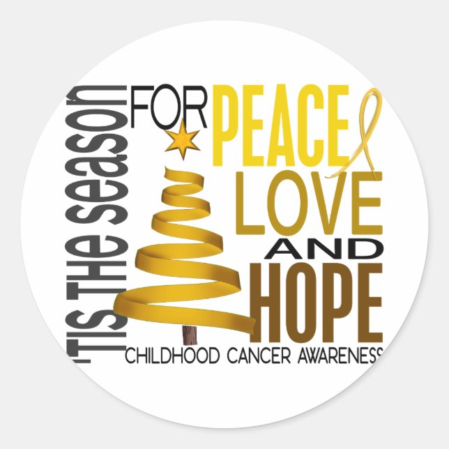 Sticker Rond Peace Love Hope Noël Holiday Chilhood Cancer (Devant)
