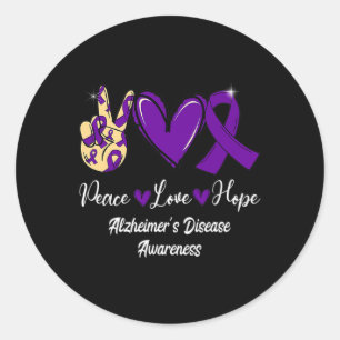 Sticker Rond Peace Love Hope Purple Ribbon Alzheimer Disease Aw