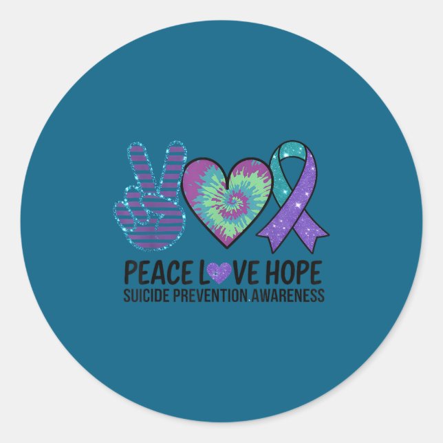 Sticker Rond Peace Love Hope Suicide Prevention Tie Dye Awarene (Devant)