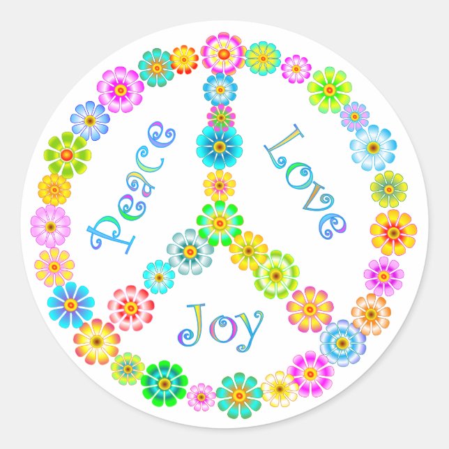Sticker Rond Peace Love Joy (Devant)