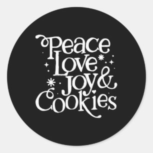 Sticker Rond Peace Love Joy Et Cookies Noël