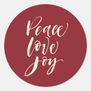Sticker Rond Peace Love Joy Noël Holiday Red
