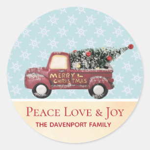 Sticker Rond Peace Love & Joy Toy Camion Joyeux Noël