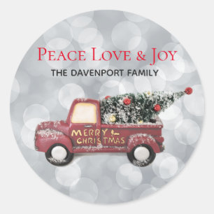 Sticker Rond Peace Love & Joy Toy Camion Joyeux Noël