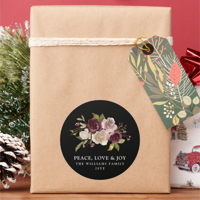 Sticker Rond Peace Love Joy Winter Bouquet (vacances)