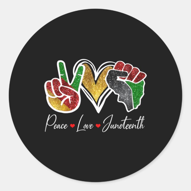 Sticker Rond Peace Love Junetten Black Pride Freedom 4th Of J (Devant)