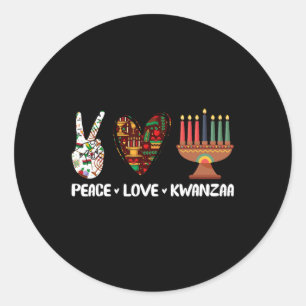 Sticker Rond Peace Love Kwanzaa Pajamas African Happy Kwanzaa M