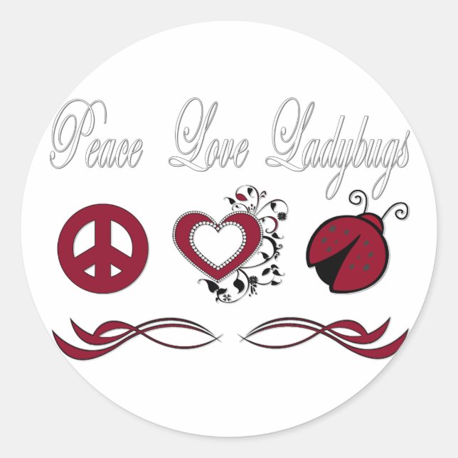Sticker Rond Peace Love Ladybugs (Devant)