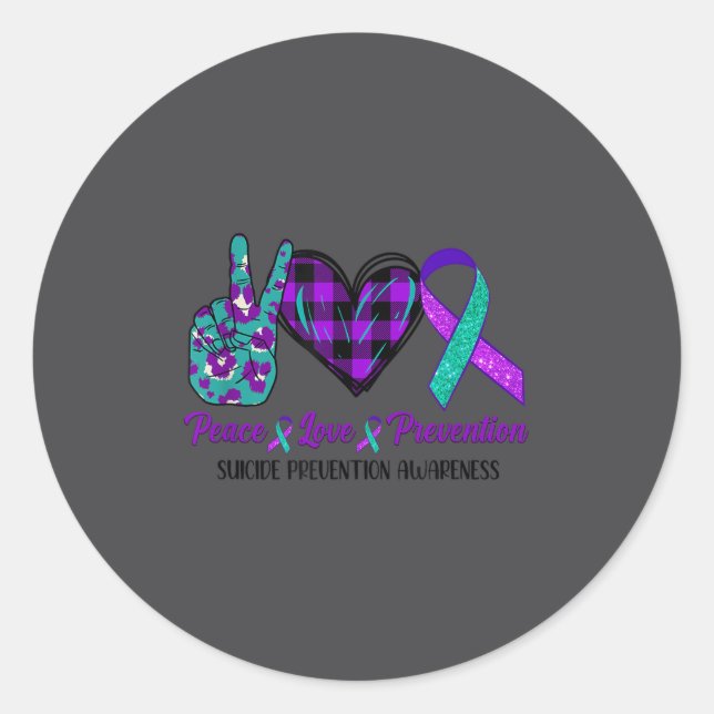 Sticker Rond Peace Love Life Suicide Awareness Womens Semi Colo (Devant)