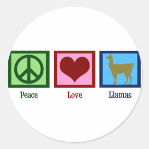 Sticker Rond Peace Love Llamas