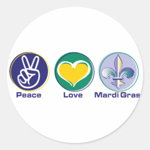 Sticker Rond Peace Love Mardi Gras