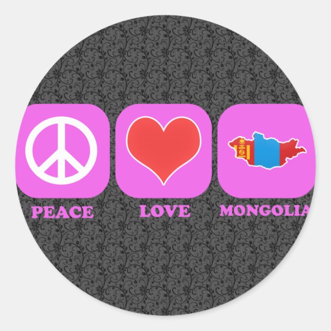 Sticker Rond Peace Love Mongolie (Devant)