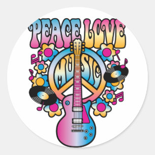 Sticker Rond Peace Love Music