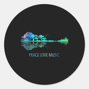 Sticker Rond Peace Love Musique Guitar Lake Shadow Hippie Music