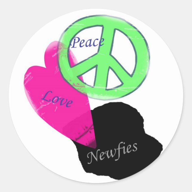 Sticker Rond Peace Love & Newfies (Devant)