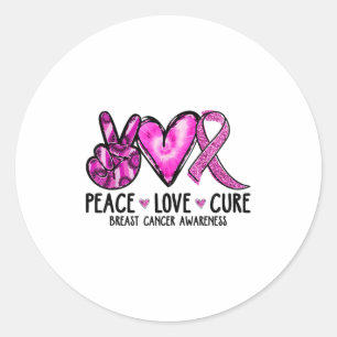 Sticker Rond Peace Love Nk Ribbon Sensibilisation au cancer du