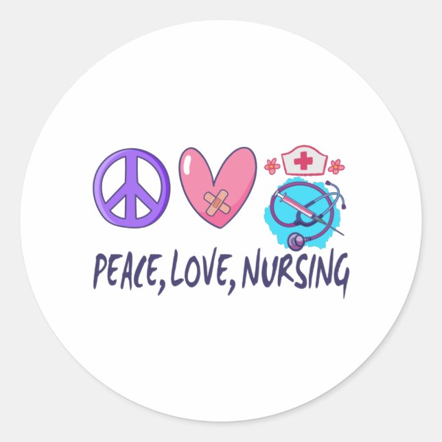 Sticker Rond Peace Love Nuring (Devant)