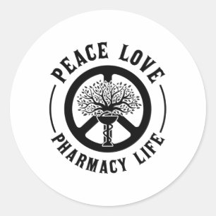 Sticker Rond Peace Love Pharmacie Technicien de la vie Pharmaci