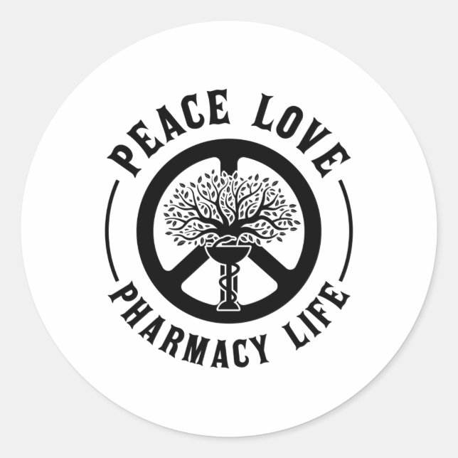 Sticker Rond Peace Love Pharmacie Technicien de la vie Pharmaci (Devant)
