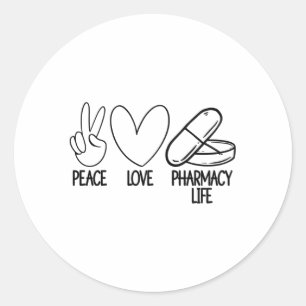 Sticker Rond Peace Love Pharmacy Life Tech Pharmacist Medicine