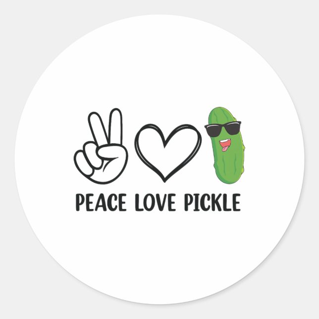 Sticker Rond Peace Love Pickle Dancing Cucumber Pickle Food Squ (Devant)