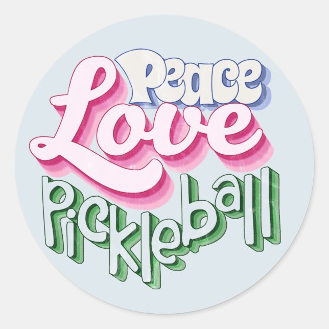 Sticker Rond Peace Love Pickleball (Devant)