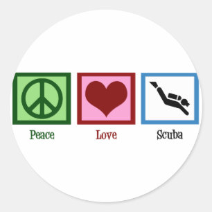 Sticker Rond Peace Love Plongée sous-marine