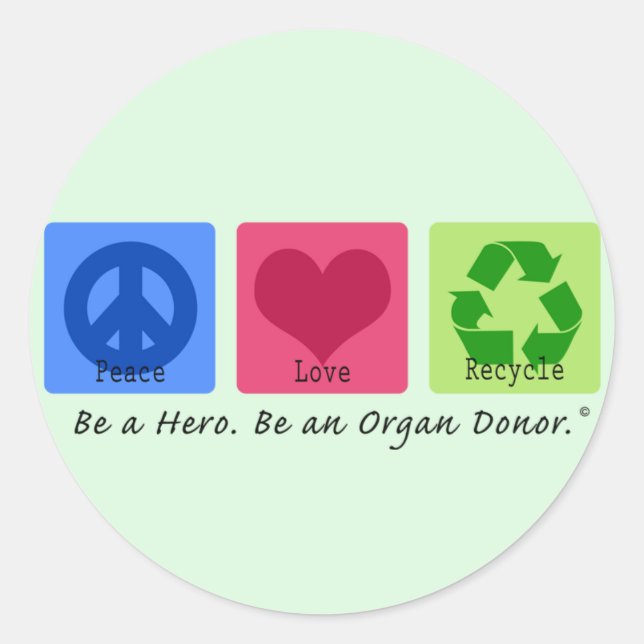 Sticker Rond Peace Love Recycle (Devant)