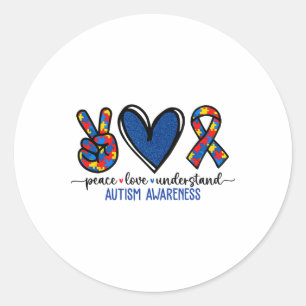 Sticker Rond Peace Love Ribbon Sensibilisation sur l'autisme Ac