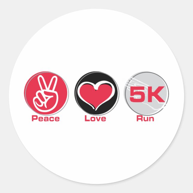 Sticker Rond Peace Love Run 5K (Devant)