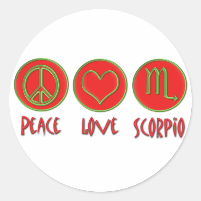 Sticker Rond Peace Love Scorpio (Devant)